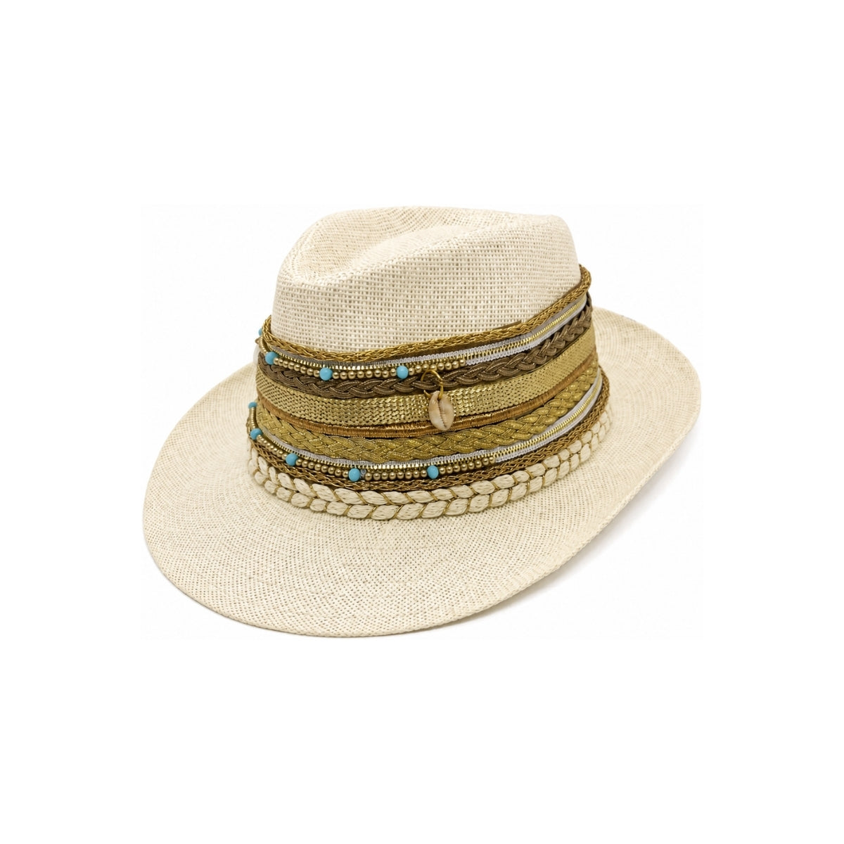 NN Design Braided Gold Turquoise Fedora Hat