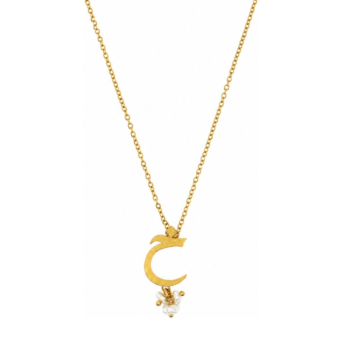 Rima Design Arabic Ain Letter Necklace with Pearl Drops