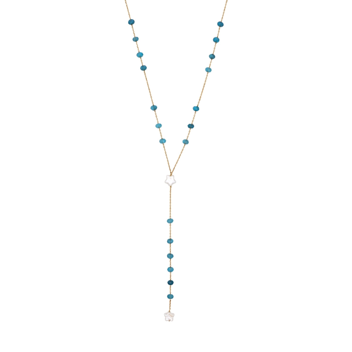 Rima Design Blue Beads and Star Lariat Necklace
