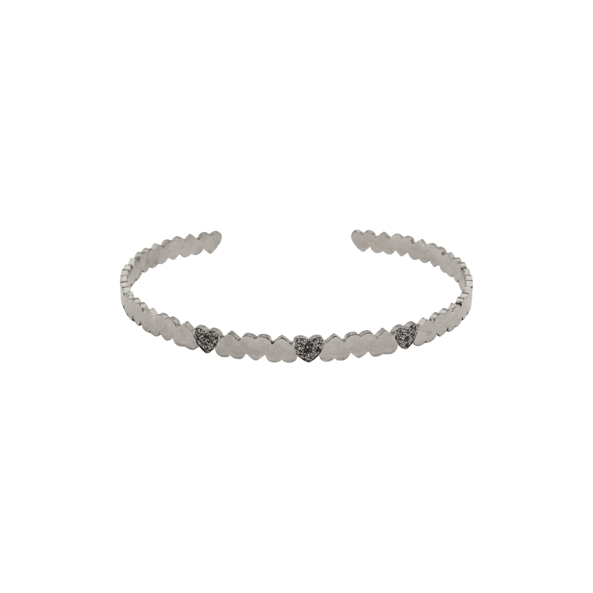 Rima Design Silver Hearts Cuff Bracelet with Zircon Stones