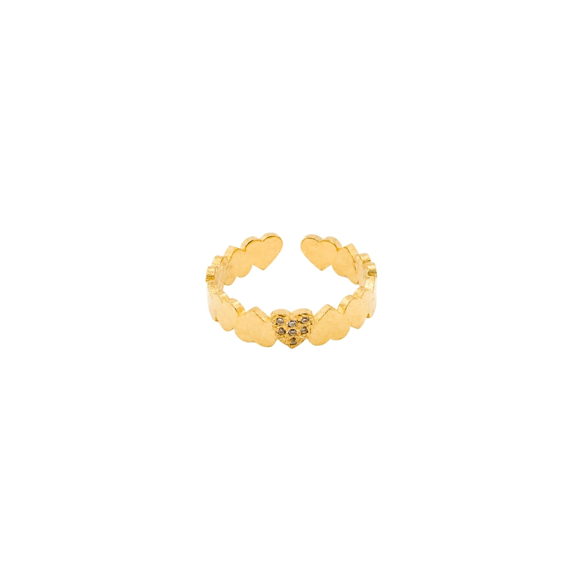 Rima Design Gold Hearts Open Ring with Zircon Stones