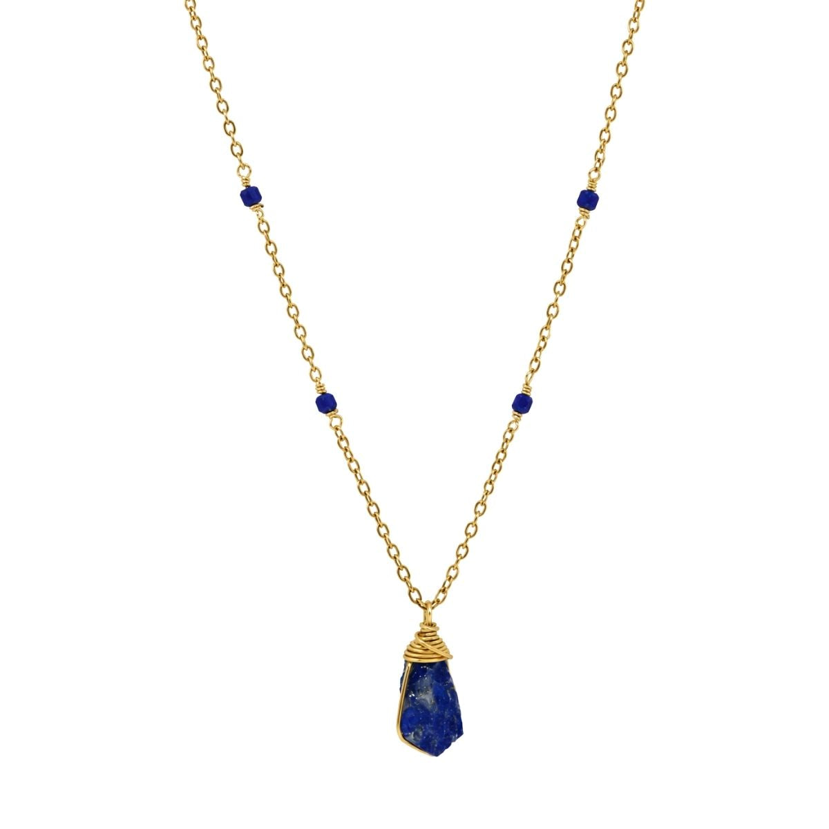 Raw Lapis Lazuli Gemstone Station Necklace