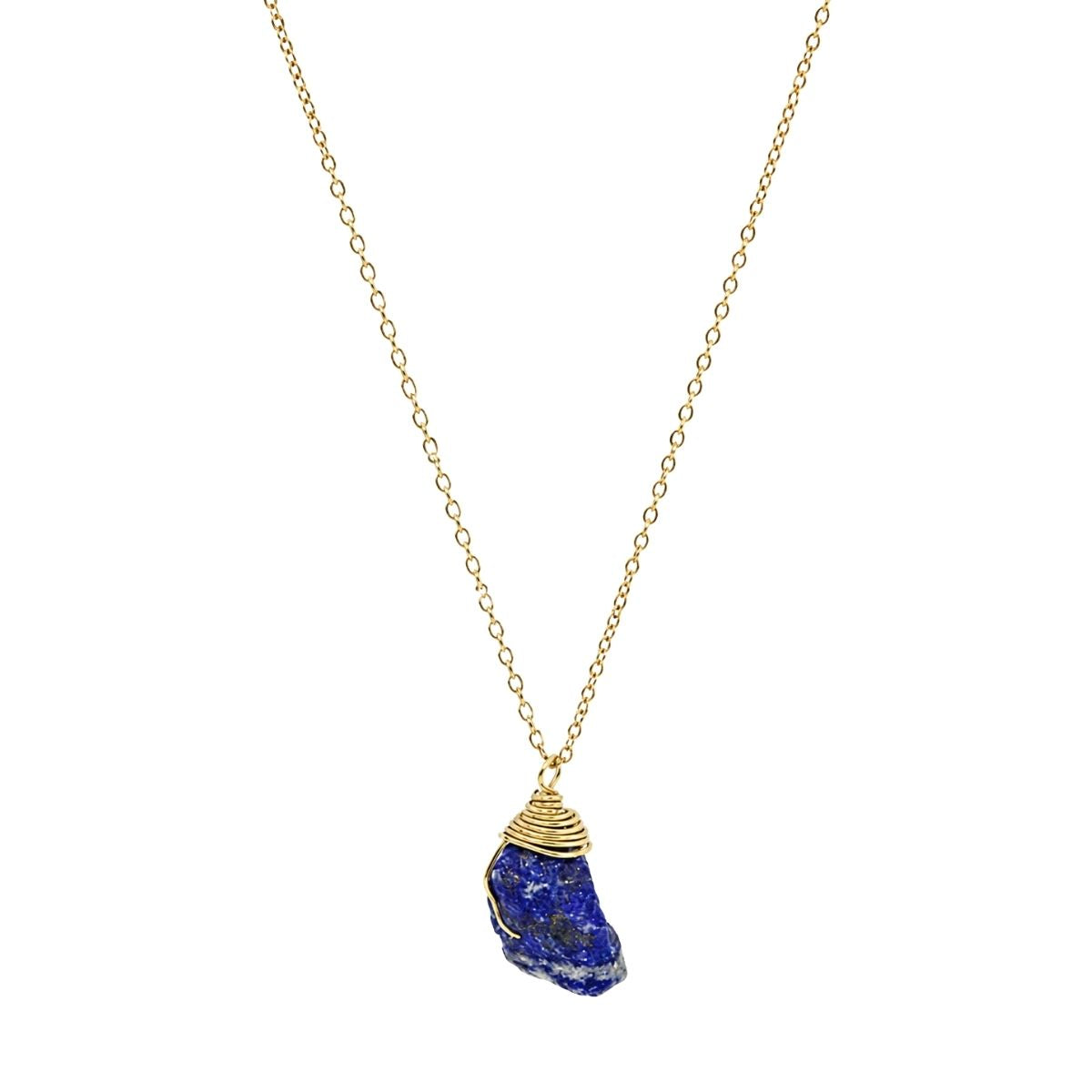 Raw Lapis Lazuli Gemstone Wire Wrapped Pendant Necklace