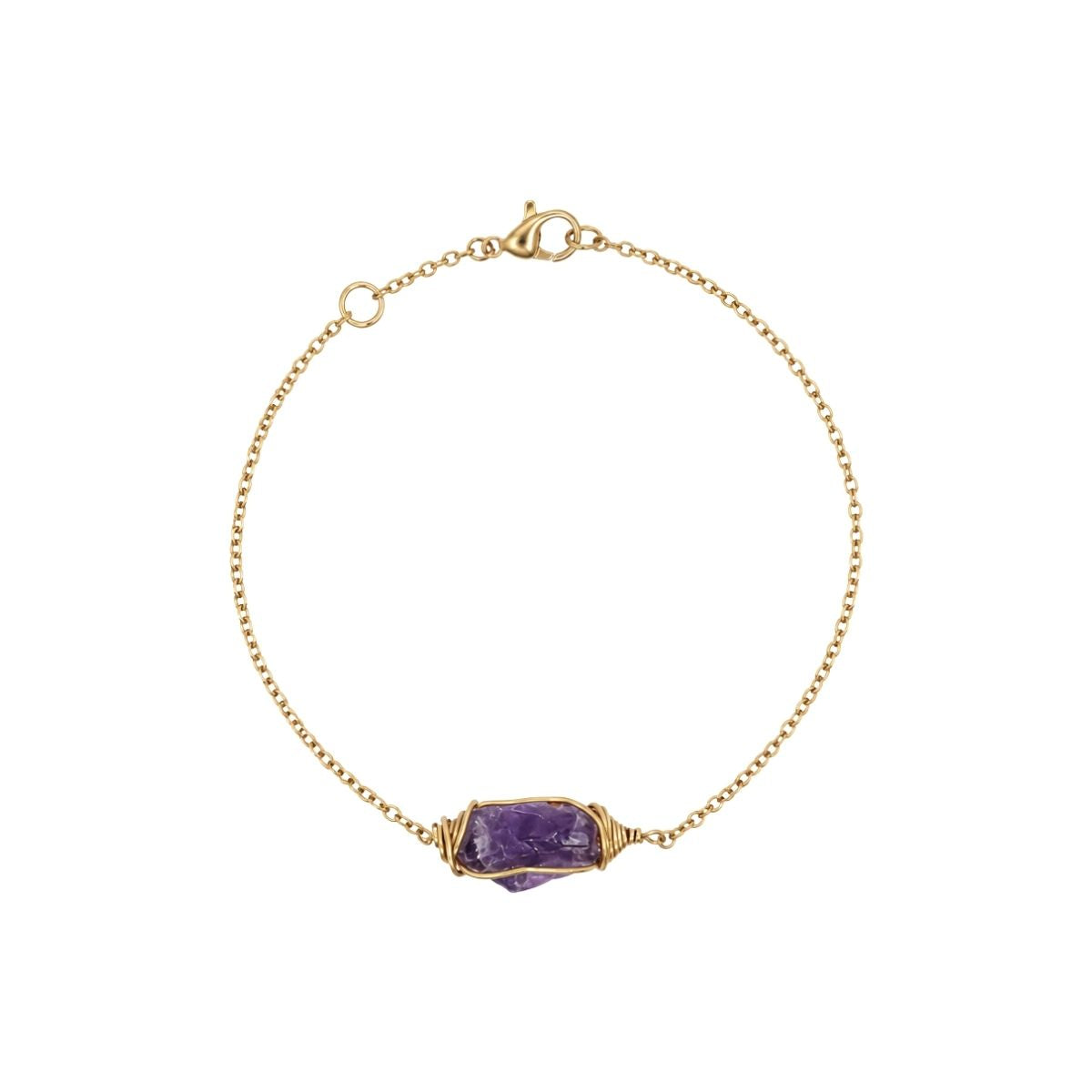 Raw Amethyst Wire Wrapped Chain Bracelet