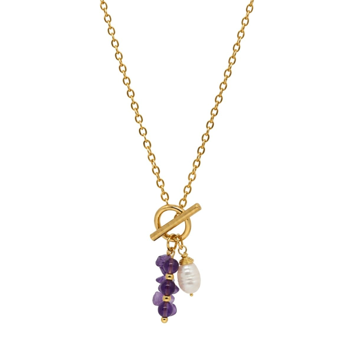 Amethyst Gemstone & Pearl Toggle Necklace