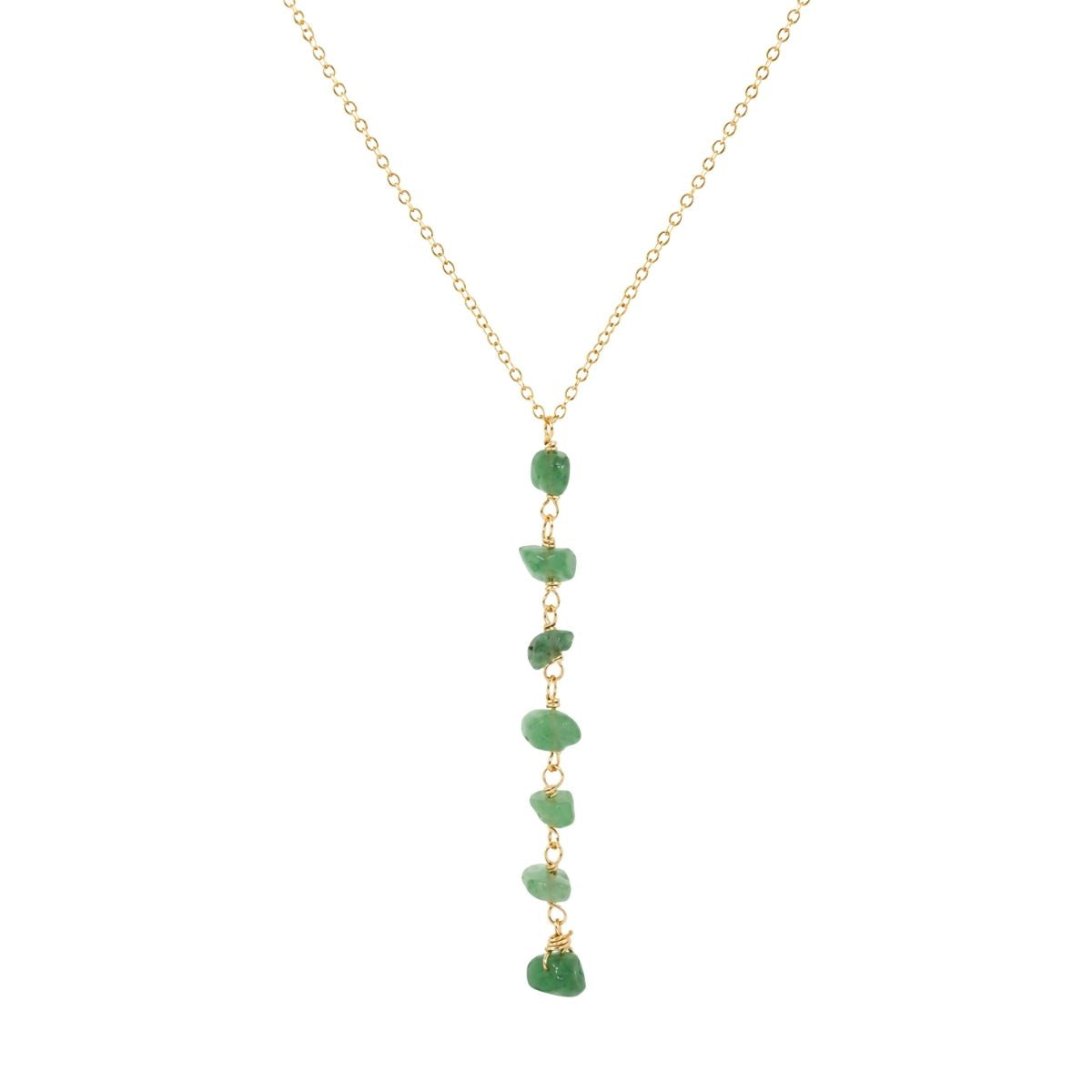 Green Jade Gemstone Chip Lariat Necklace