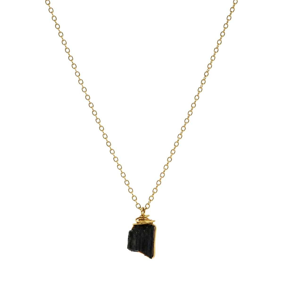 Raw Black Tourmaline Gemstone Wire Wrapped Pendant Necklace