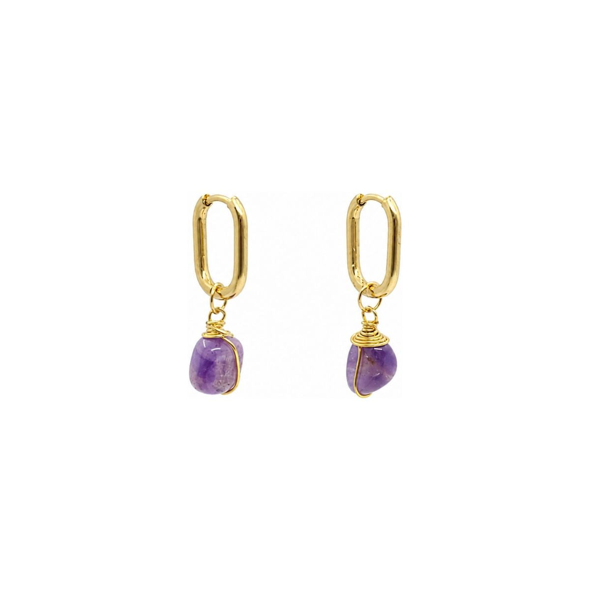Amethyst Wire Wrapped Oval Huggie Hoop Earrings