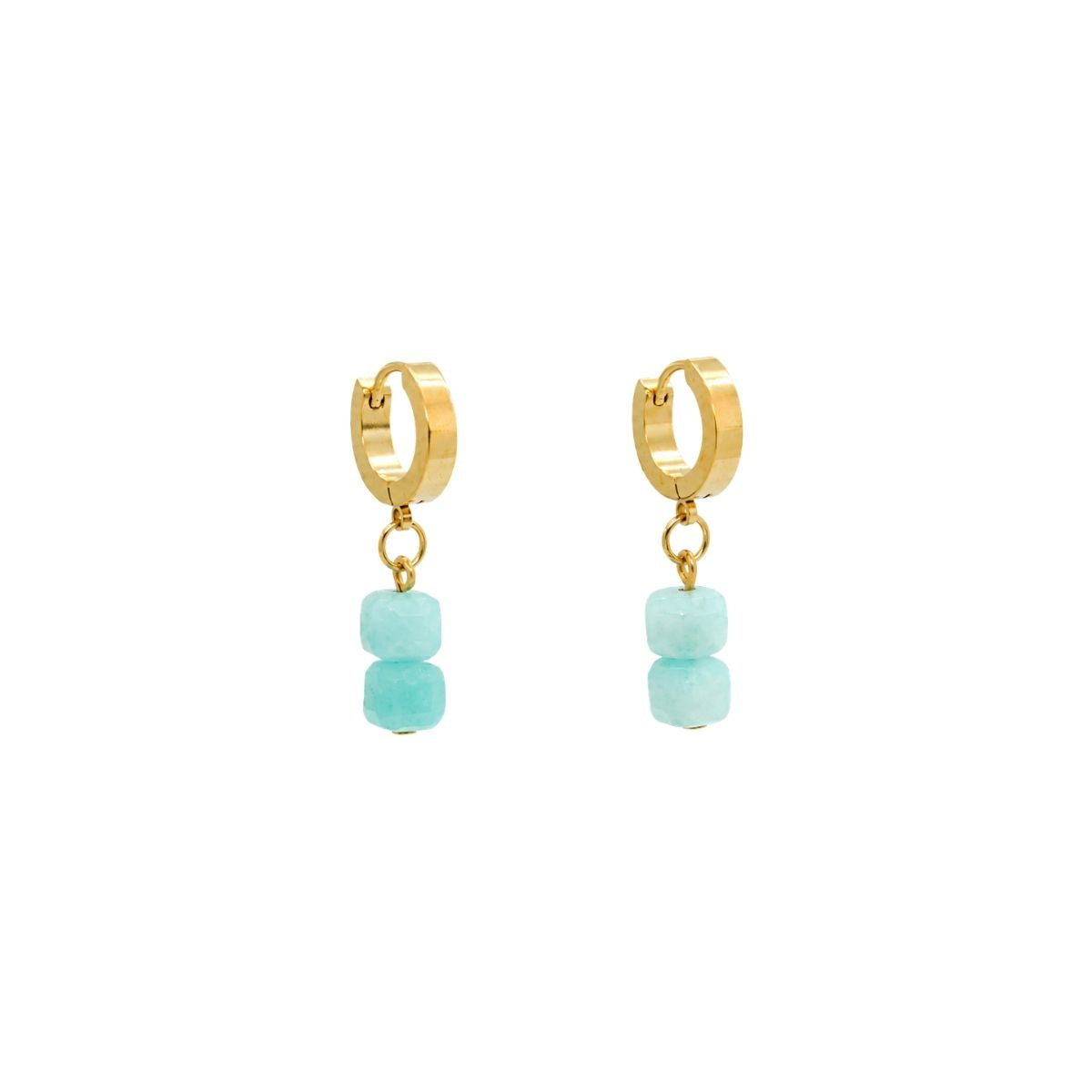Amazonite Square Gemstone Huggie Hoop Earrings