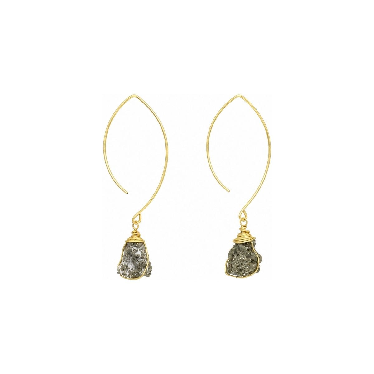 Raw Pyrite Gemstone Wire Wrapped Dangle Earrings