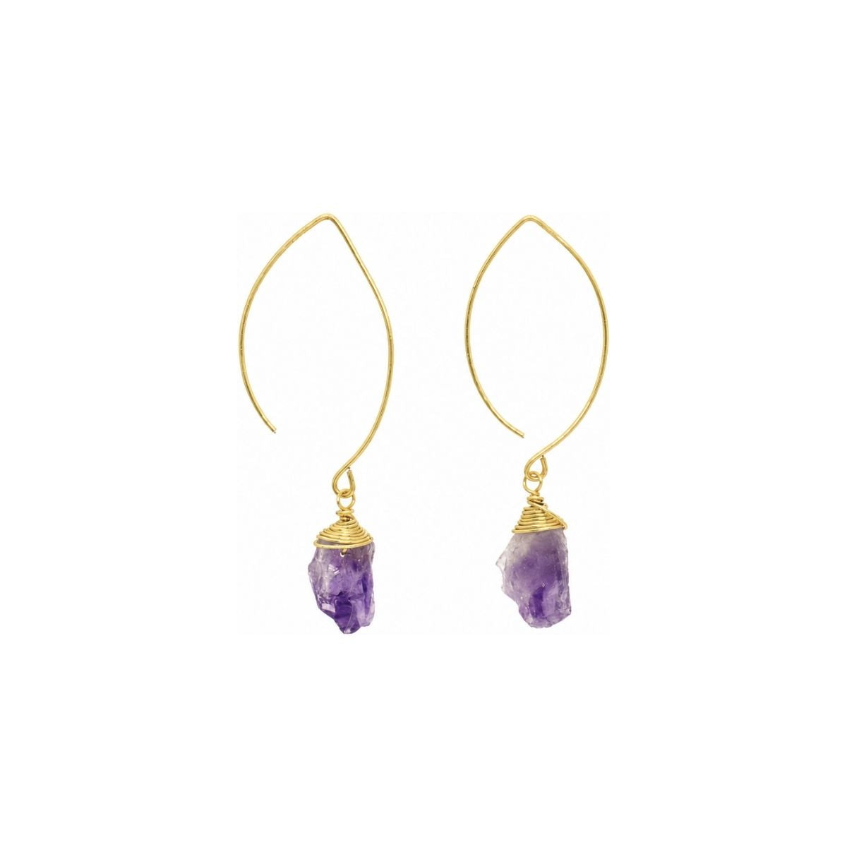 Raw Amethyst Gemstone Wire Wrapped Dangle Earrings