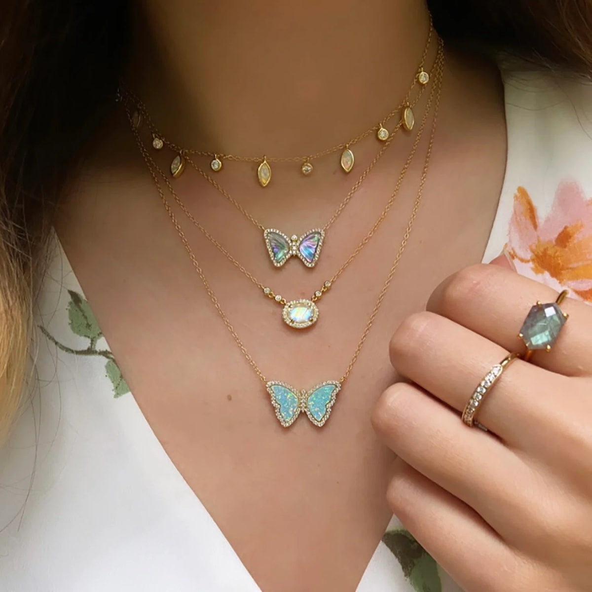 White Opal Drops of Spring Necklace