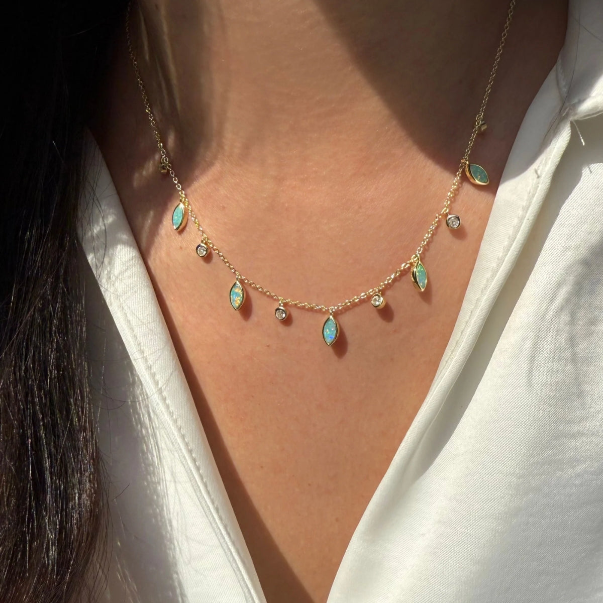 White Opal Drops of Spring Necklace