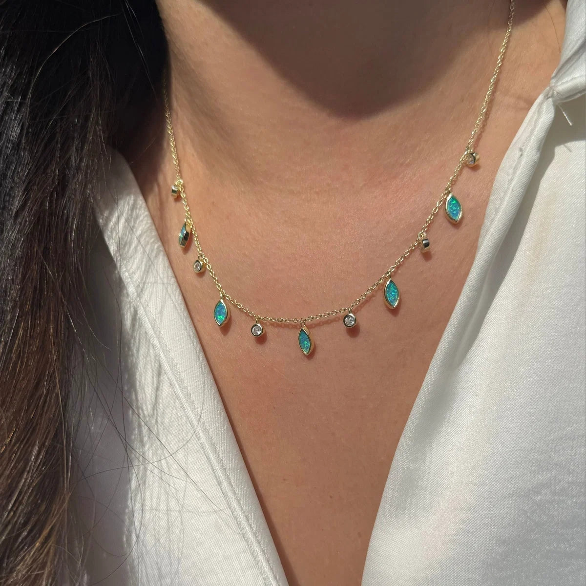 Blue Green Opal Drops of Spring Necklace