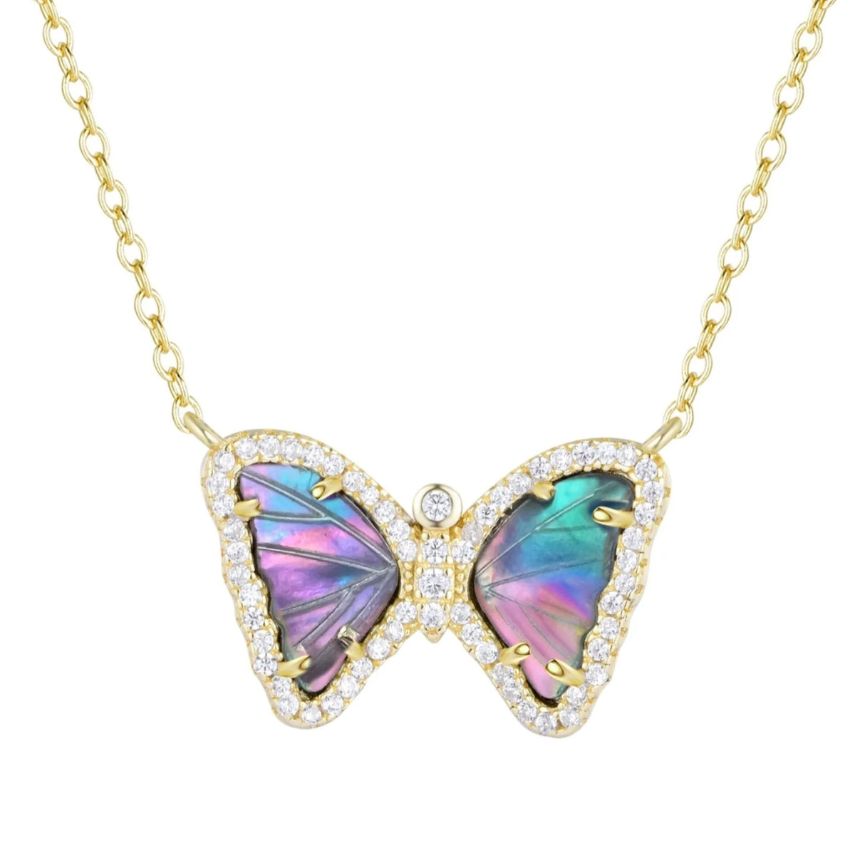 Mini Dark Mother of Pearl Butterfly Necklace