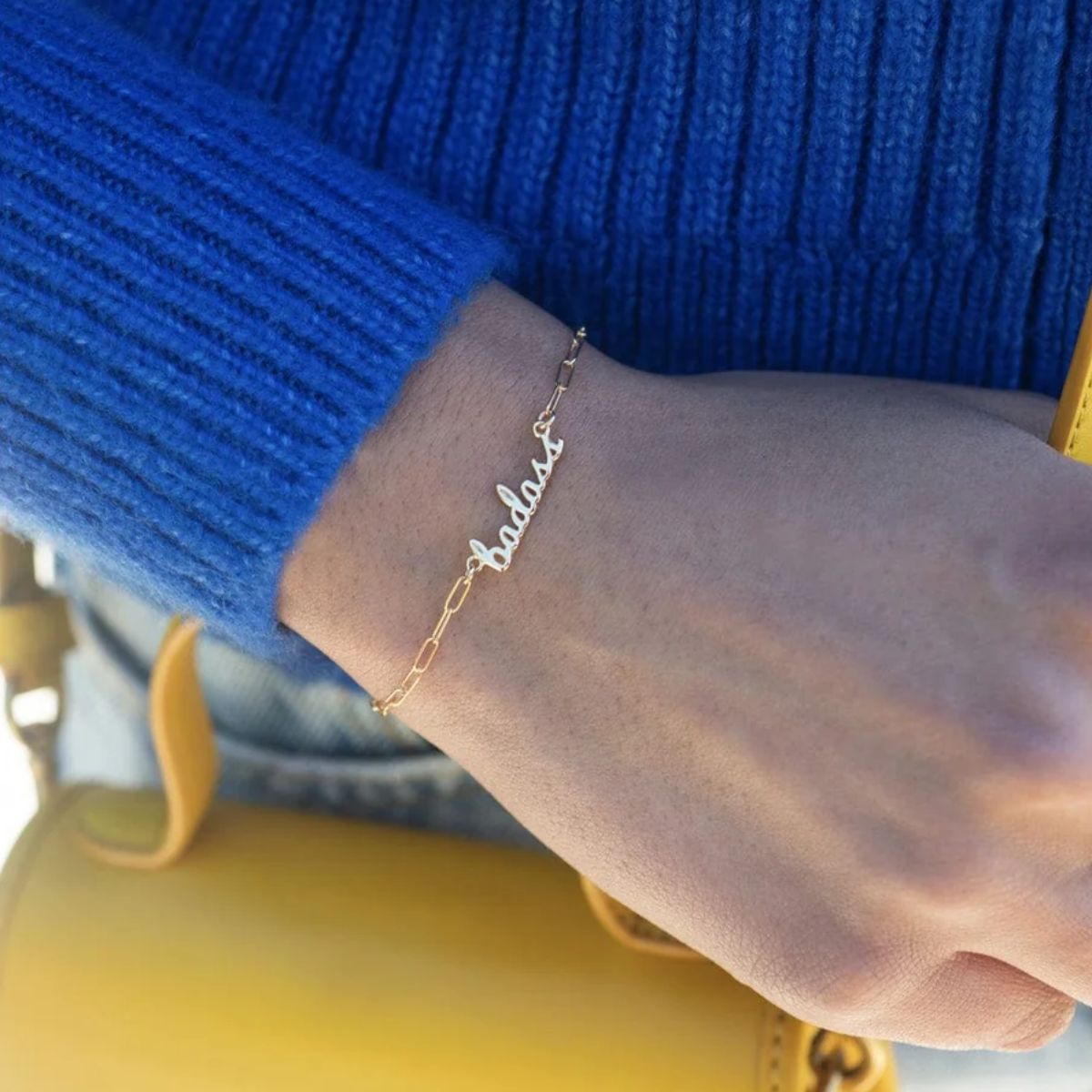 Silver Badass Script Bracelet