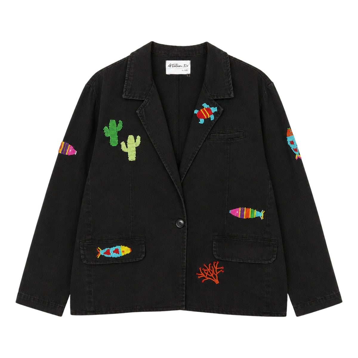 Boutique Flo Coastal Beaded Motifs Embroidered Black Jacket