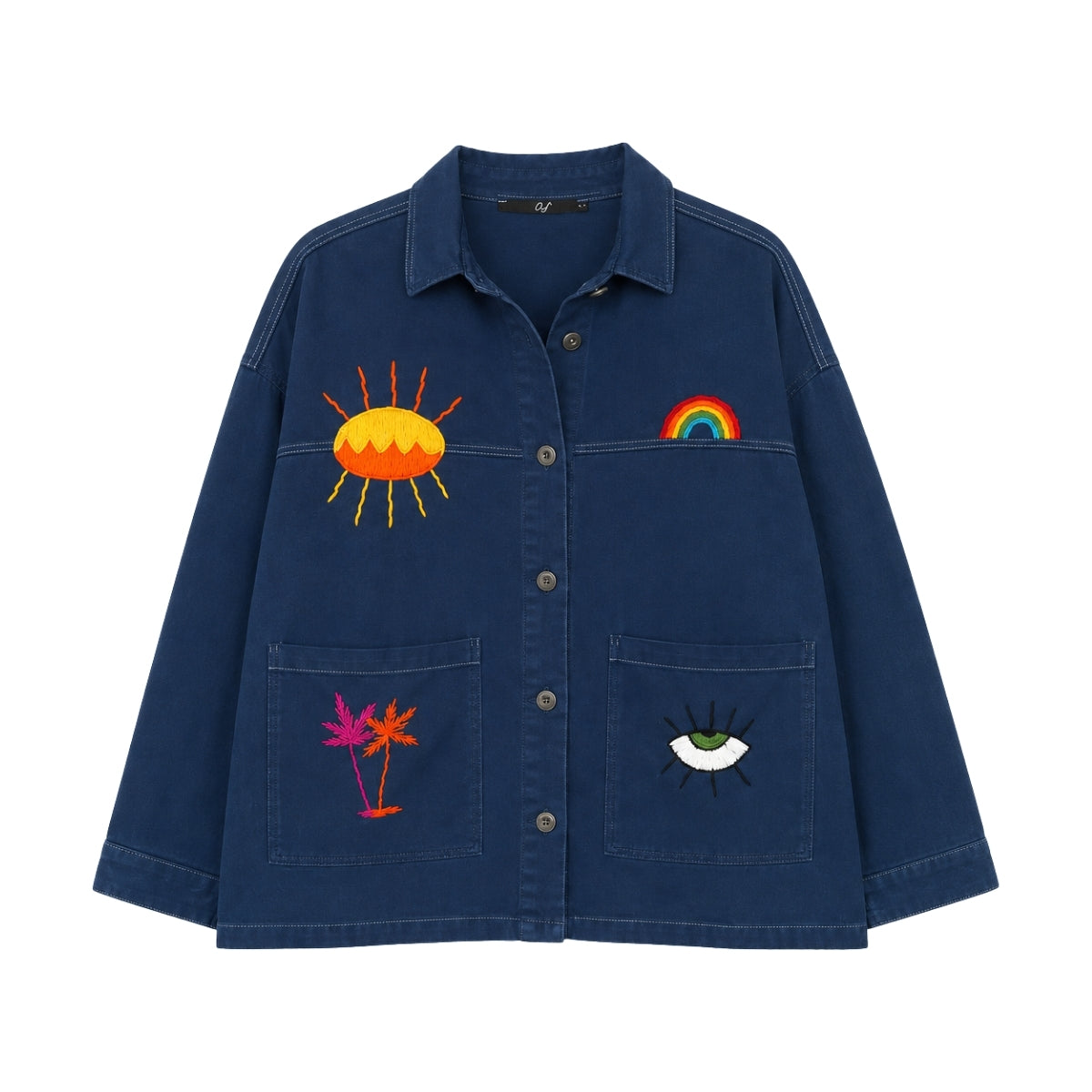 Boutique Flo Viva La Vida Embroidered Yarn Navy Jacket