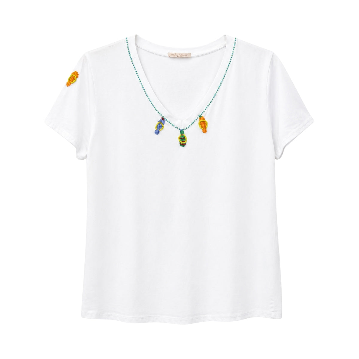 Boutique Flo Beaded Fish Trim White T-Shirt