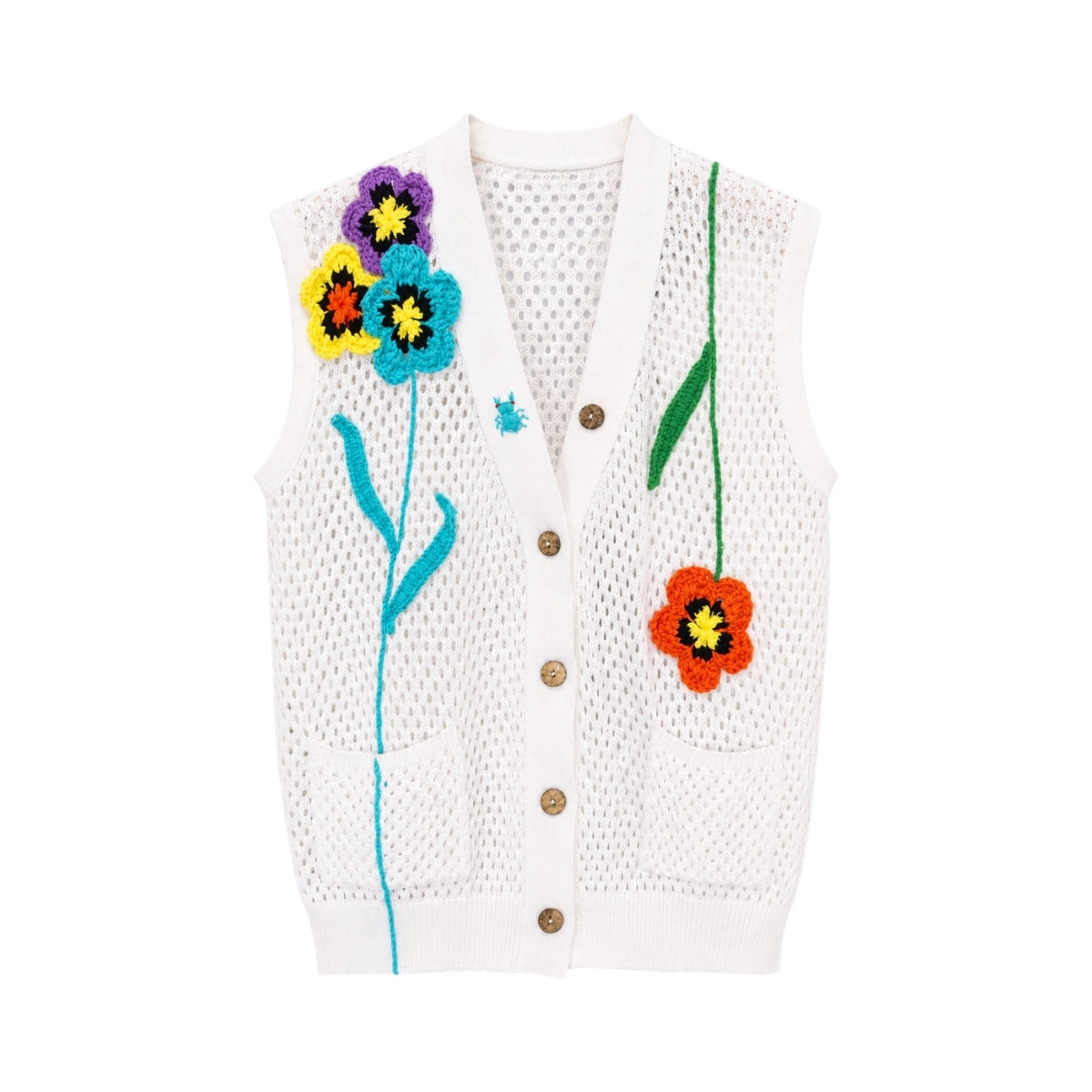 Boutique Flo Crochet Flower White Knit Vest