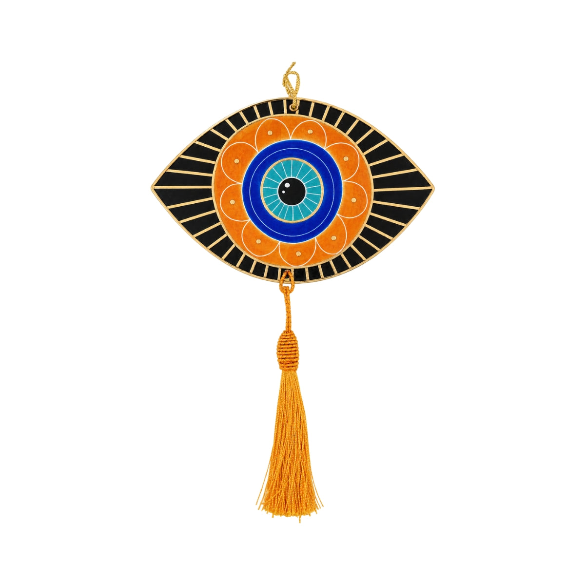 Noorena Amber Evil Eye Ceramic Wall Hanging with Orange Tassel