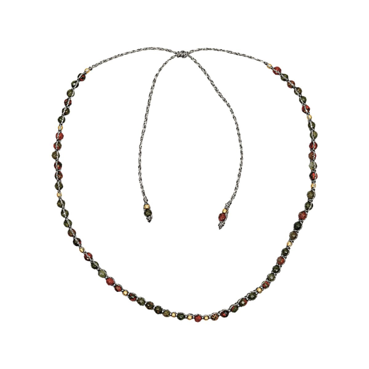 You & Eye Unakite Gemstone Beaded Silver Thread Necklace