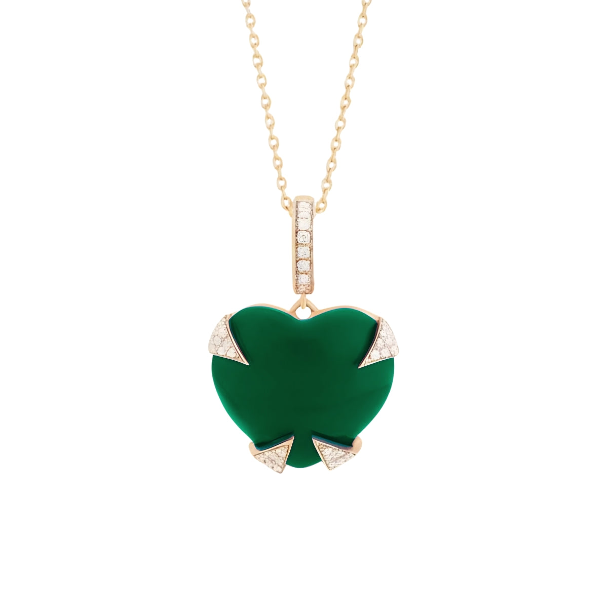 Noura B 18k Yellow Gold Malachite Heart Necklace with White Diamond