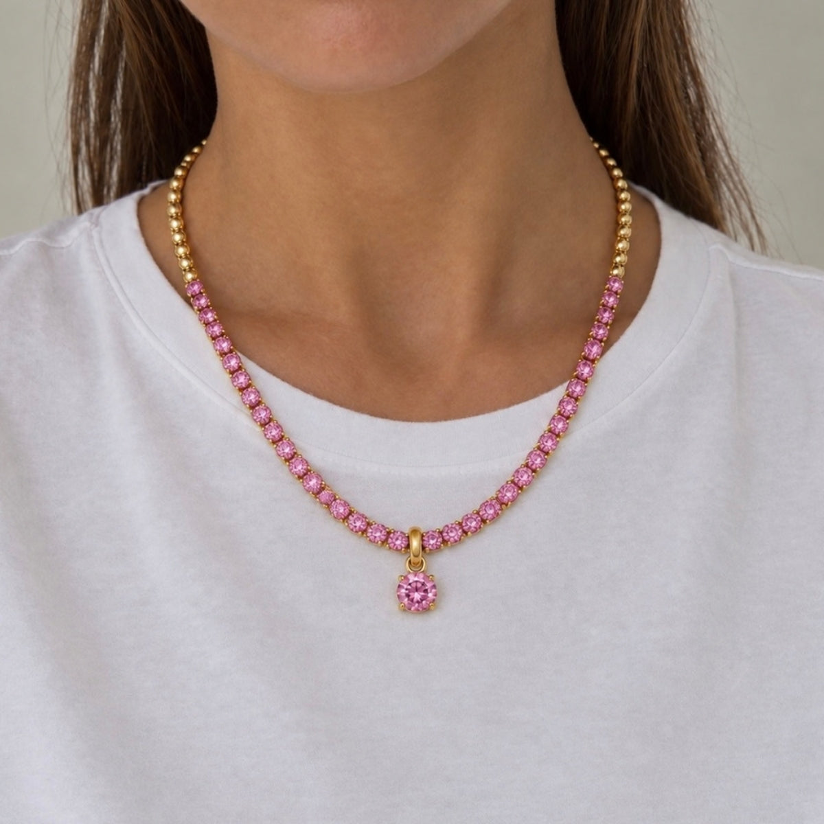 Pink Charm Tennis Necklace