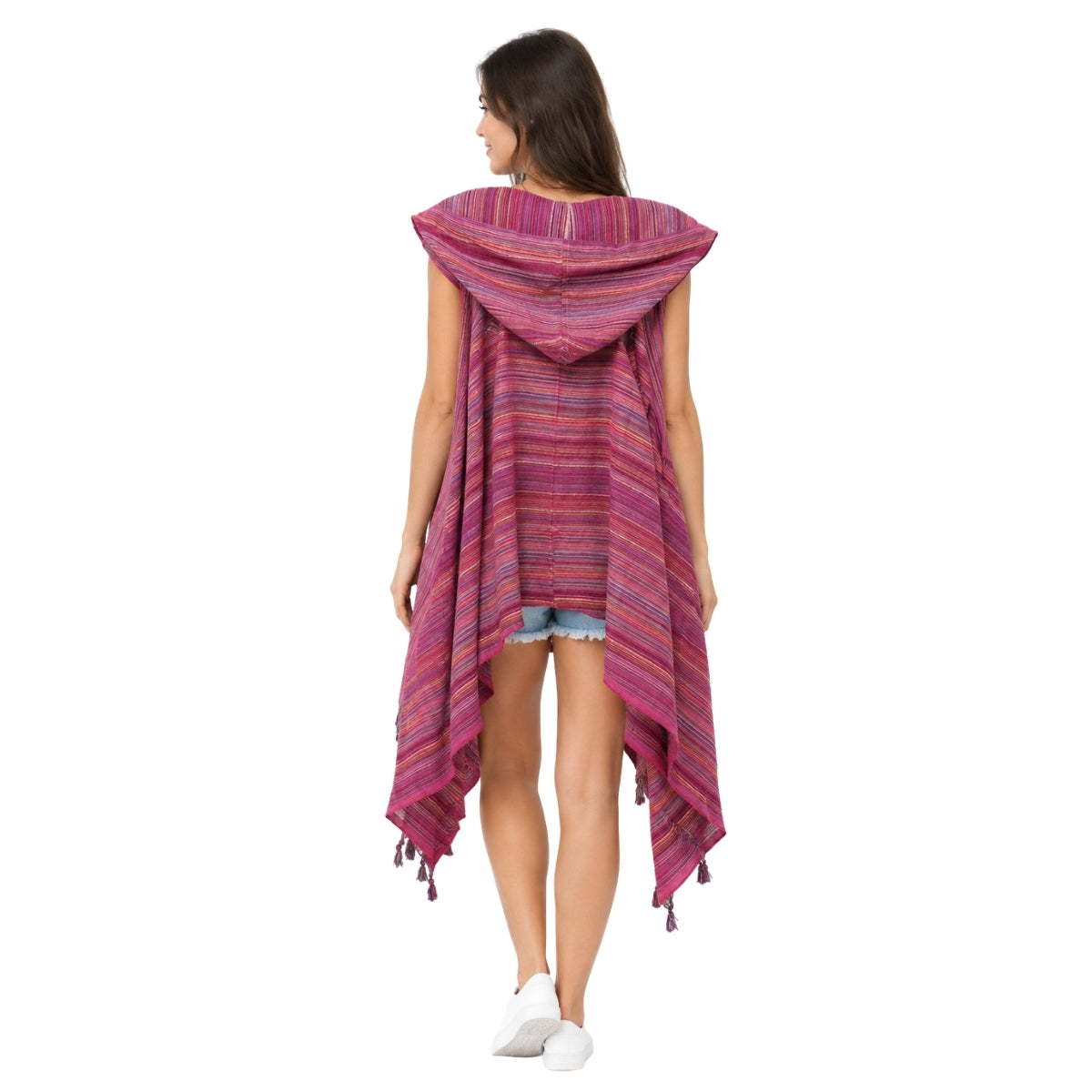 Mellow Pink Striped Hooded Poncho | Boom & Mellow