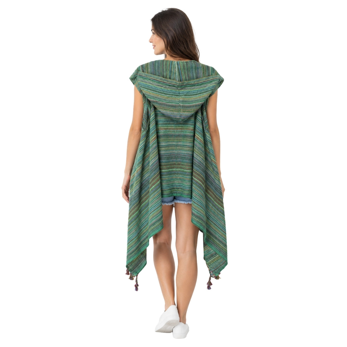 Mellow Green Striped Hooded Poncho | Boom & Mellow