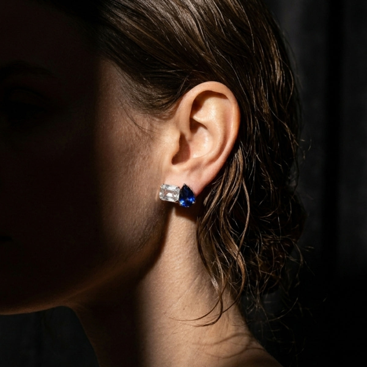 Duality Blue Sapphire & CZ Earrings