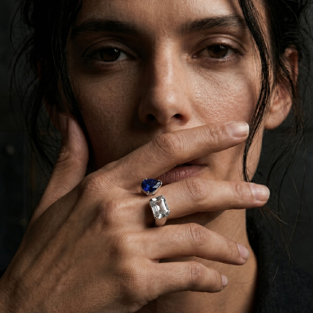 Duality Blue Sapphire & CZ Ring