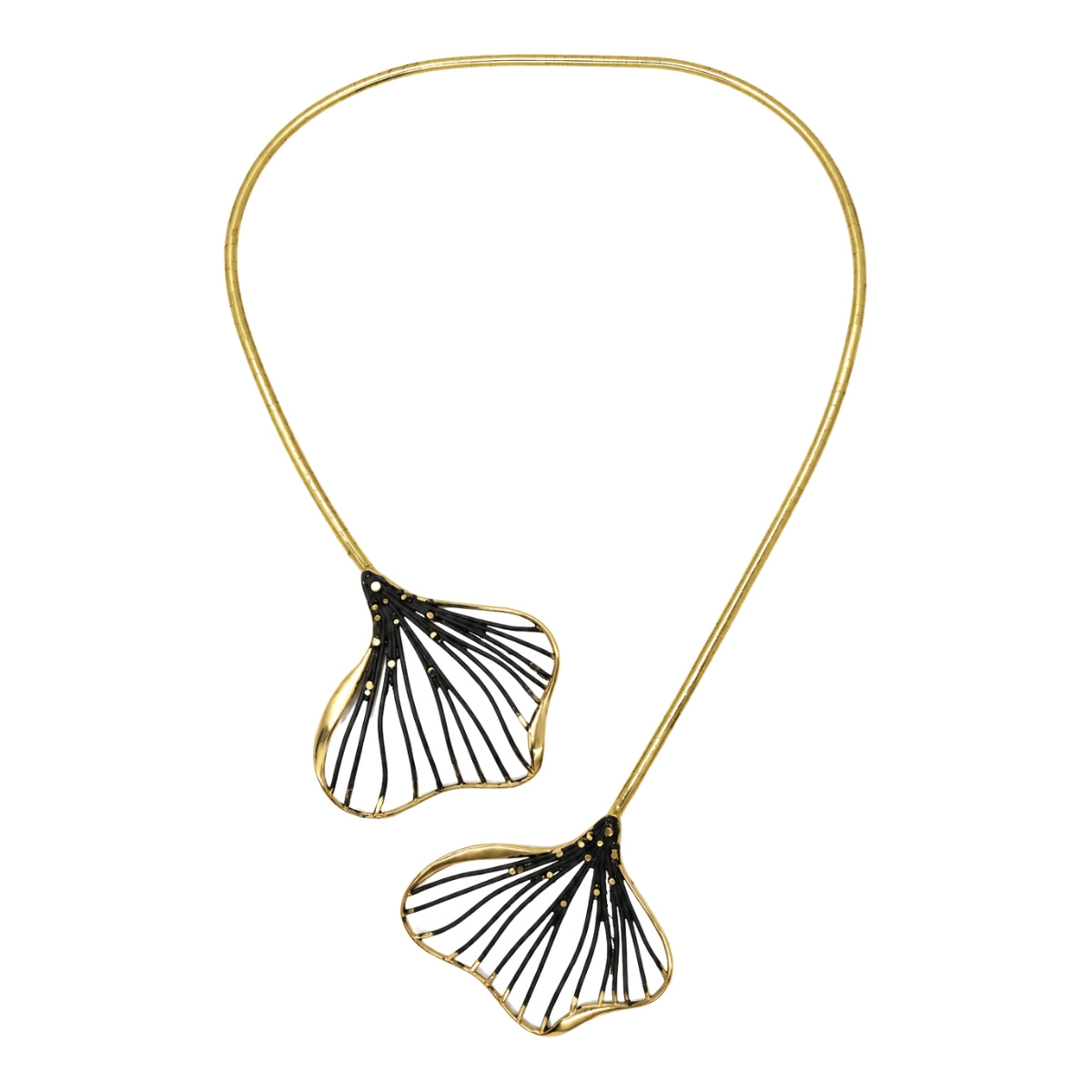 Tina Kotsoni Double Ginkgo Leaf Necklace with Black Enamel | Boom & Mellow