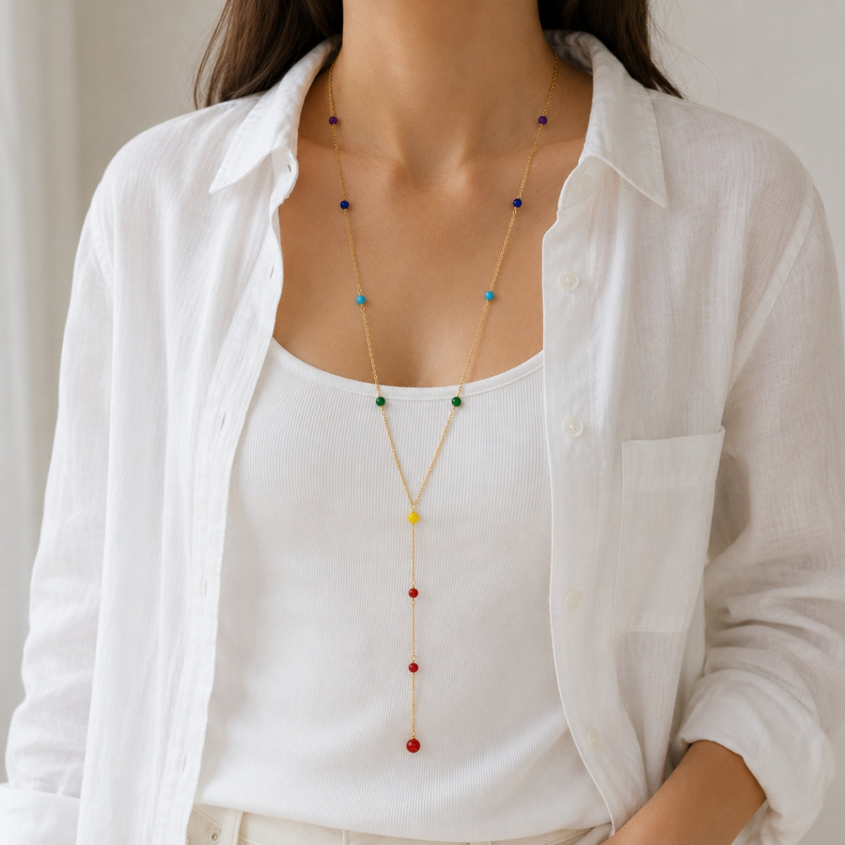 Chakra Beaded Lariat Long Necklace