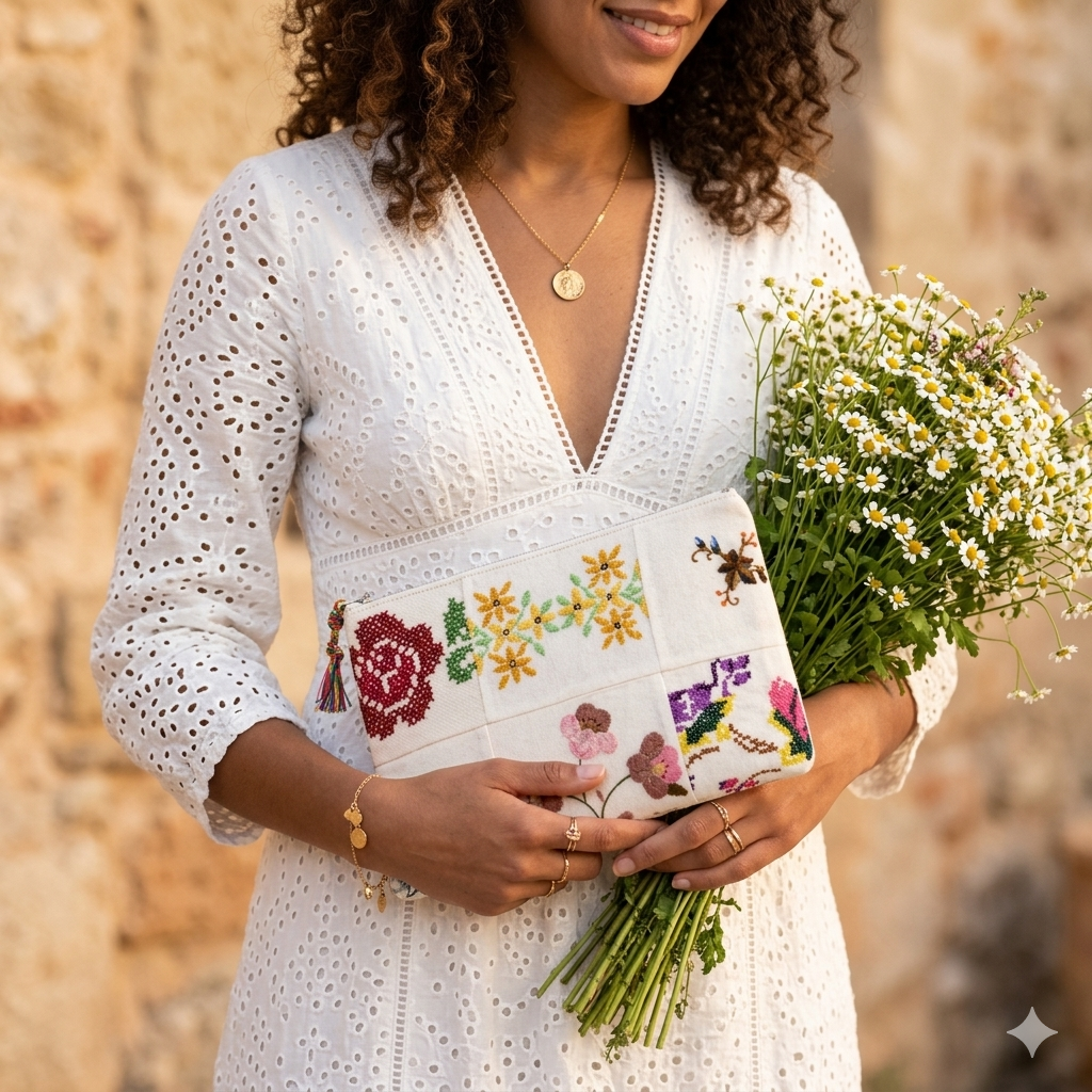 Golden Garden Patch Embroidery Pouch