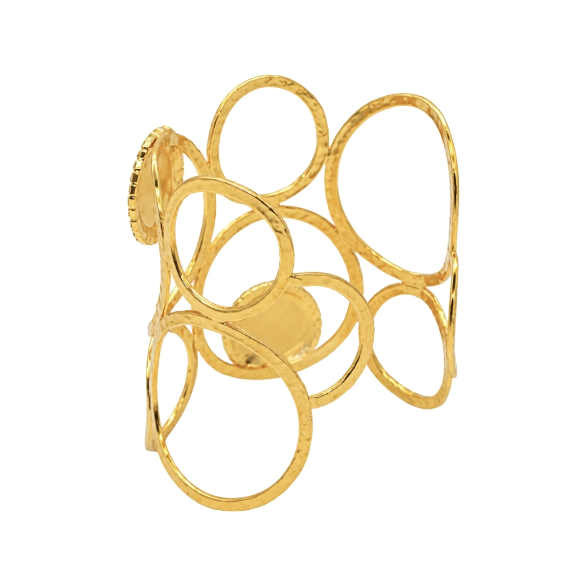Rima Design Gold Open Circle Cuff Bracelet with Zircon Stones back view showing the open cuff design and handcrafted gold plated finish
