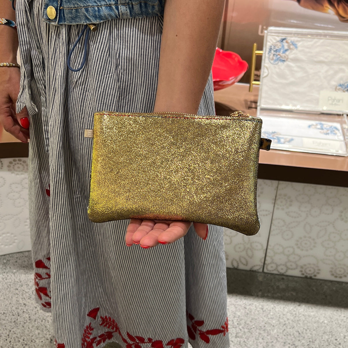 Metallic Gold and Snakeskin Leather Clutch