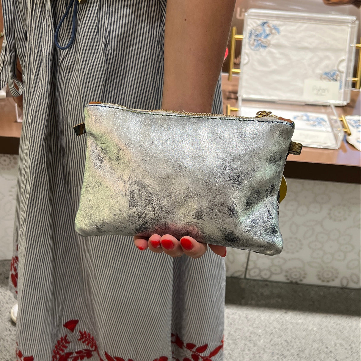 Shiny Metallic Leather Clutch