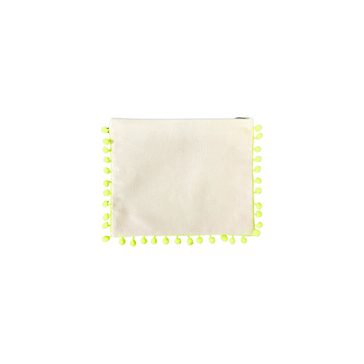 Mellow Canvas Neon Yellow Pom Pom Pouch with Embroidered Sun