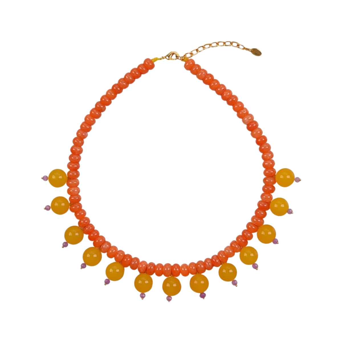 Vishnu Semi-Precious Stones Orange Cherries Beaded Necklace