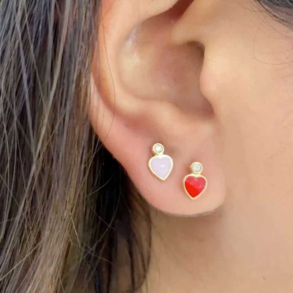 Alexa Jewelry Pink Enamel Heart Diamond Earring | Boom & Mellow