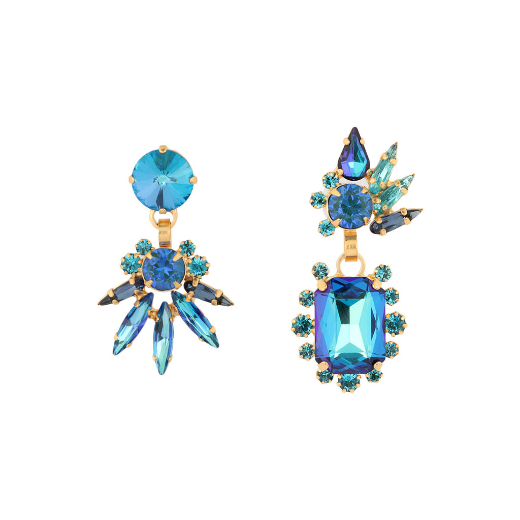 Elizabeth Cole Eydie Blue Crystals Mismatched Earrings | Boom & Mellow