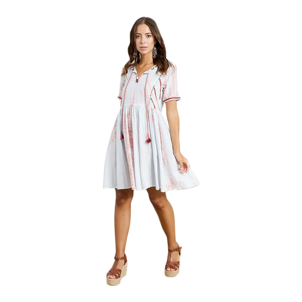 Buy Luna Llena Red Tie Dye Boho Embroidered Short Dress Online for Women | Free 3-Hour Delivery in Dubai | Boom & Mellow UAE