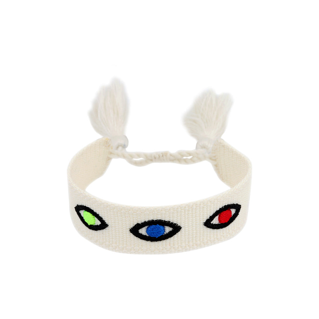 You & Eye Evil Eyes White Woven Bracelet | Boom & Mellow