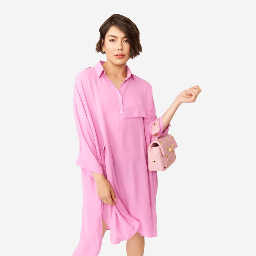 Jayley Pink Silk Blend Shirt Dress | Boom & Mellow