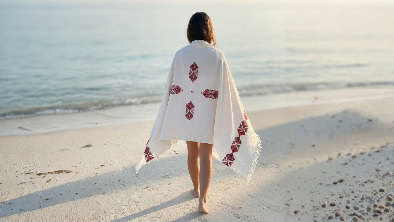 Women’s embroidered shawl in white – designer scarves UAE
