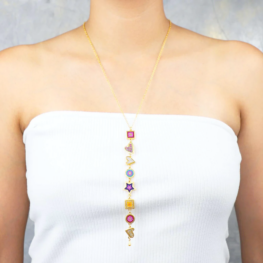 Morena Corazon Colorful Charms Linear Drop Necklace | Boom & Mellow