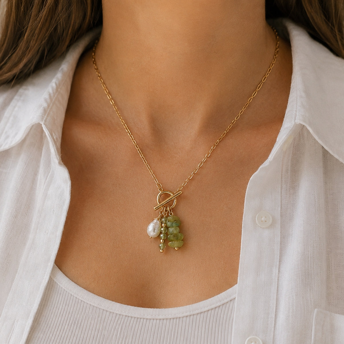 Peridot & Pearl Toggle Necklace