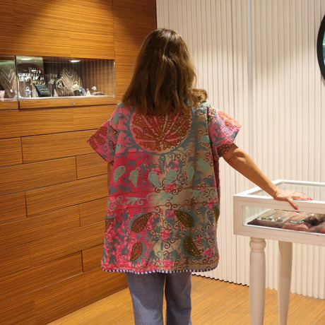 Vintage Floral Quilted Kantha Vest