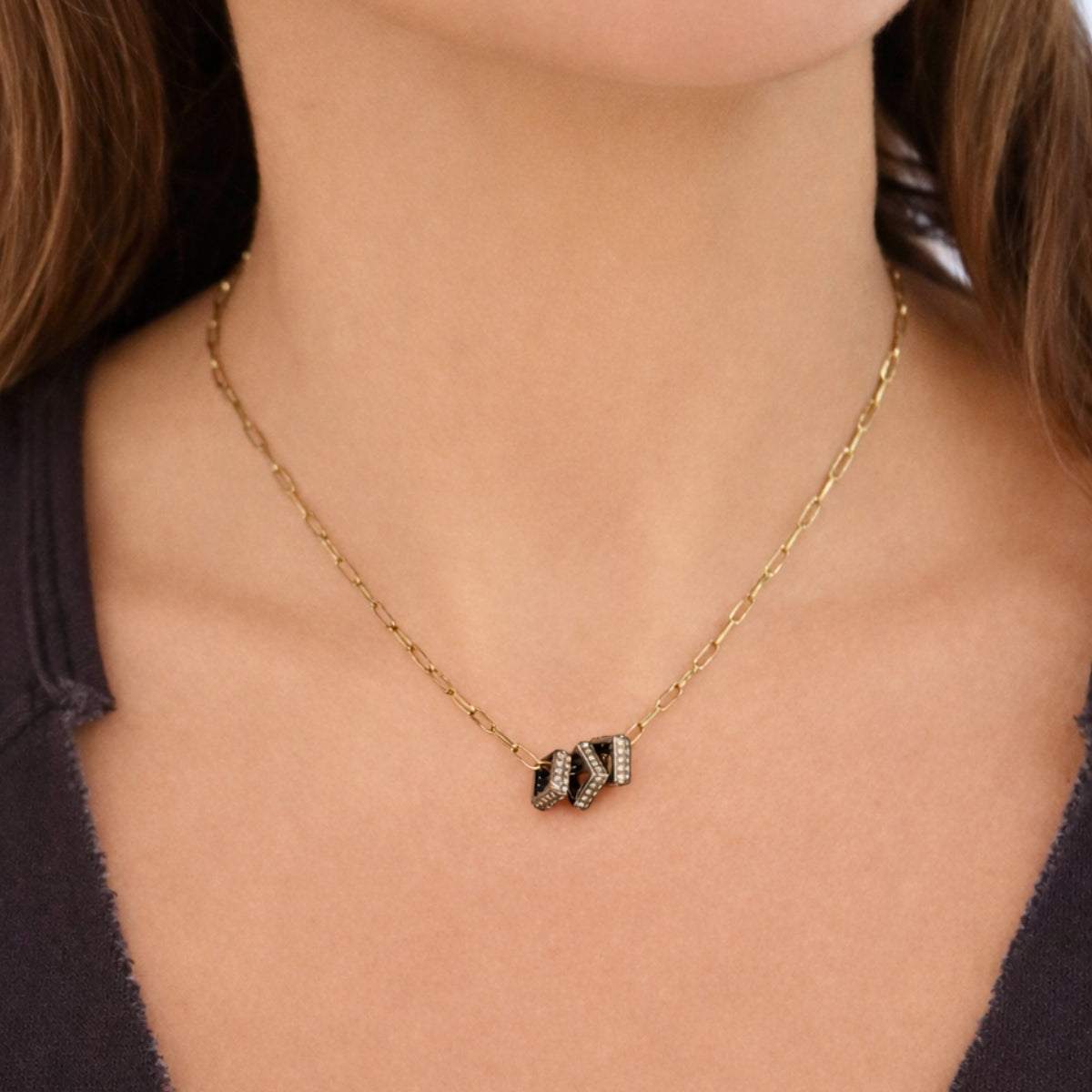 Nathan & Moe Pave Trio Square Rondelle Paperclip Link Necklace